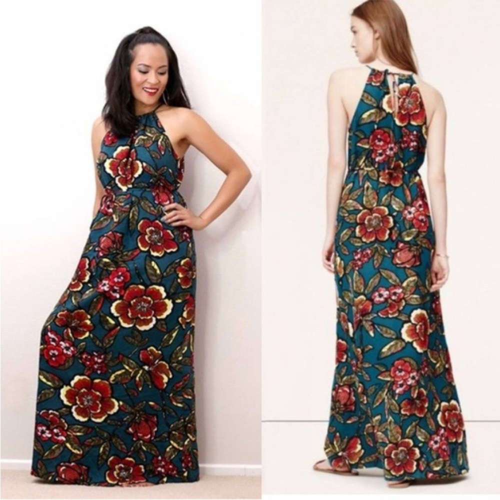 ✨️ Ann Taylor LOFT Tropical Floral Dress- Size L Halter Top Maxi Dress